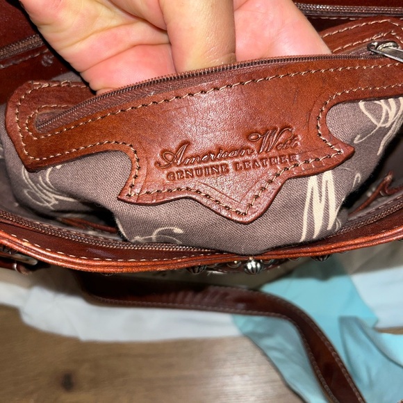 Embossed Brown Leather Crossbody Bag - Picture 11 of 14